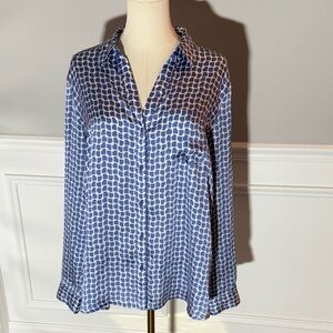 The Limited Geometric Button Up Top Blue and White